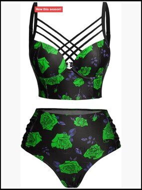 Gothic Skull Print Bikini Set Retro Vintage Tummy Control Two Piece Tankini